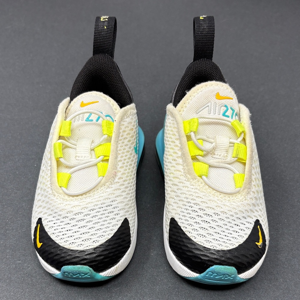NIKE: Air Max 270 Infant/Toddler Sneaker Shoes, Size 5C. White/Hyper Jade/Black